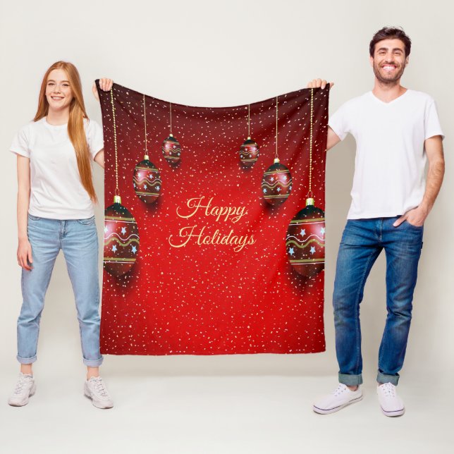 Christmas Party Golden Red Winter Holidays Elegant Fleece Blanket (In Situ)