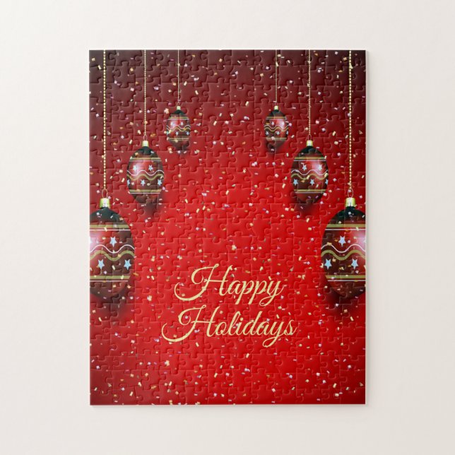 Christmas Party Golden Red Winter Holidays Elegant Jigsaw Puzzle (Vertical)
