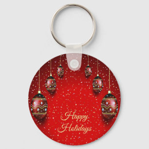 Christmas Party Golden Red Winter Holidays Elegant Key Ring