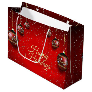 Christmas Party Golden Red Winter Holidays Elegant Large Gift Bag