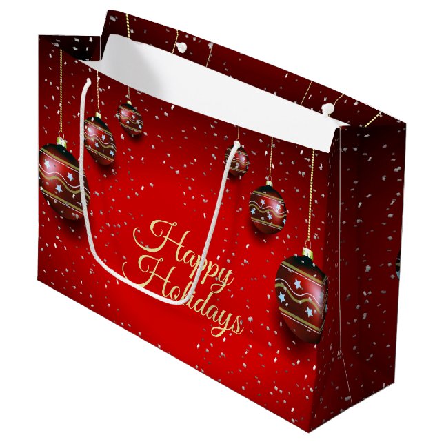 Christmas Party Golden Red Winter Holidays Elegant Large Gift Bag (Front Angled)