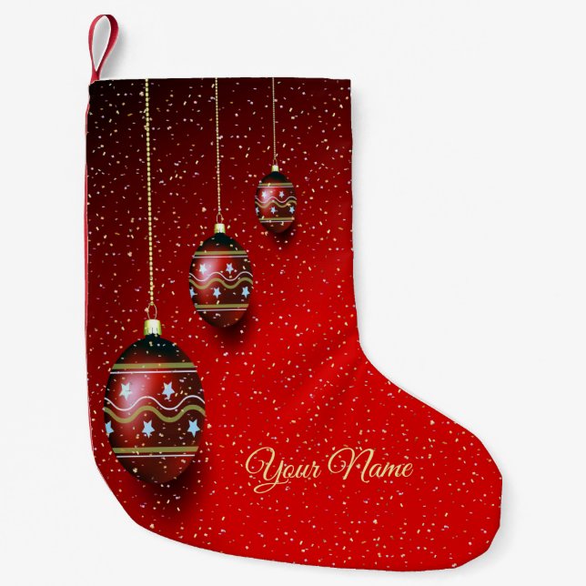 Christmas Party Golden Red Winter Holidays Elegant Small Christmas Stocking (Front)