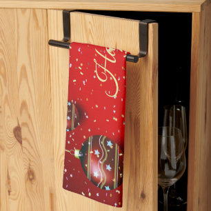 Christmas Party Golden Red Winter Holidays Elegant Tea Towel