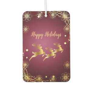 Christmas Party Golden Reindeers Red Pink Elegant Car Air Freshener