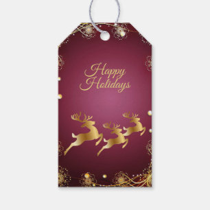 Christmas Party Golden Reindeers Red Pink Elegant Gift Tags
