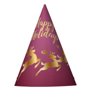 Christmas Party Golden Reindeers Red Pink Elegant Hat