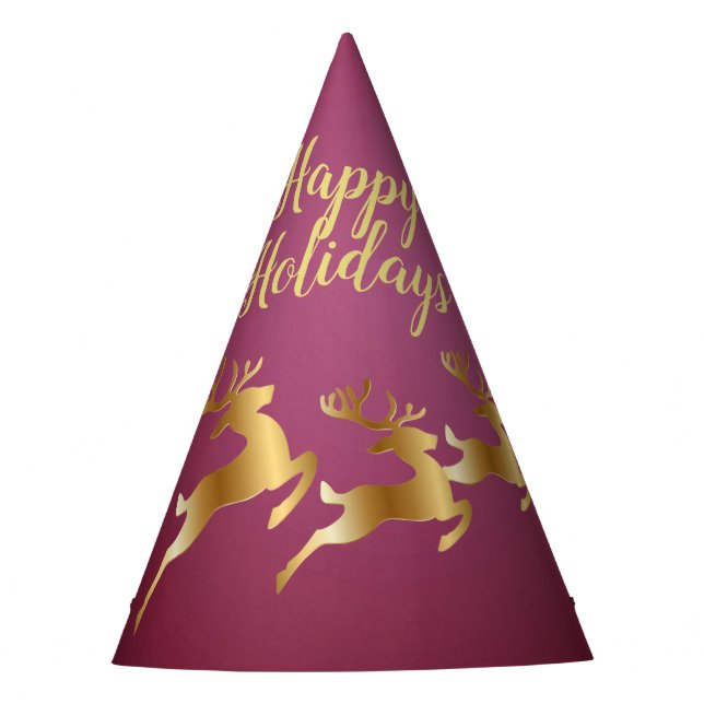 Christmas Party Golden Reindeers Red Pink Elegant Hat (Front)