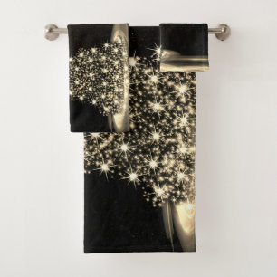 Christmas Party Golden Shiny Tree Winter Black Bath Towel Set