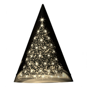 Christmas Party Golden Shiny Tree Winter Black Hat