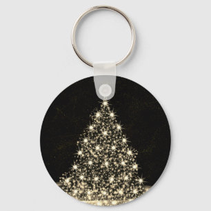 Christmas Party Golden Shiny Tree Winter Black Key Ring