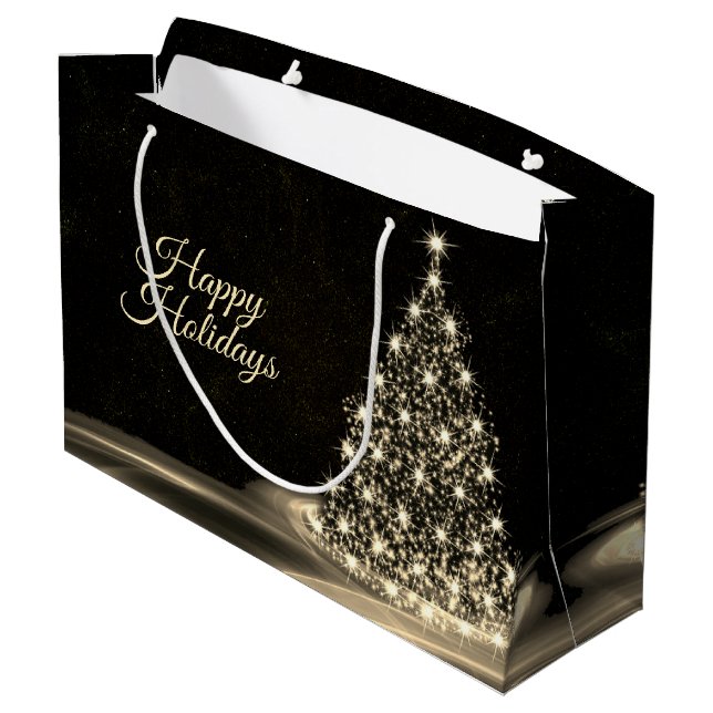 Christmas Party Golden Shiny Tree Winter Black Large Gift Bag (Back Angled)