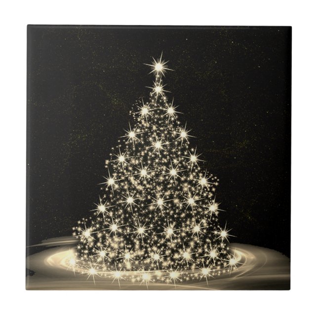 Christmas Party Golden Shiny Tree Winter Black Tile (Front)