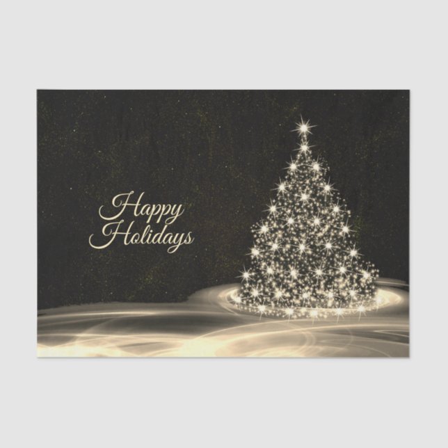 Christmas Party Golden Shiny Tree Winter Black Tissue Paper (Front)