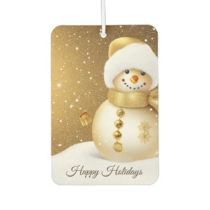 Christmas Party Golden Snowman Snowflakes Holidays Car Air Freshener