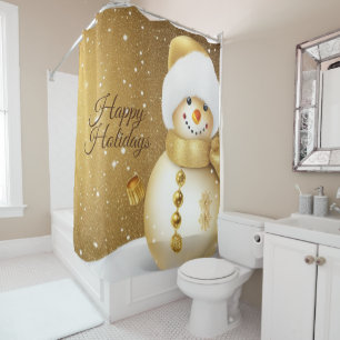 Christmas Party Golden Snowman Snowflakes Holidays Shower Curtain