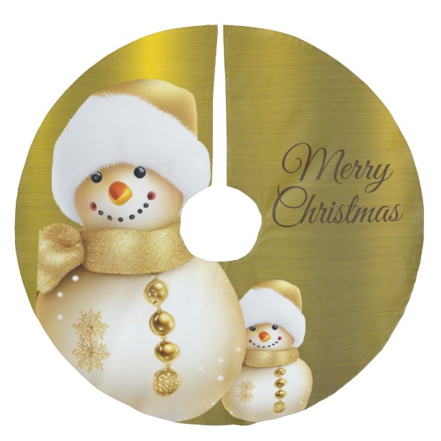Christmas Party Golden Snowman Winter Holiday Brushed Polyester Tree Skirt (Front)