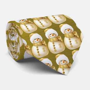 Christmas Party Golden Snowman Winter Holiday Tie