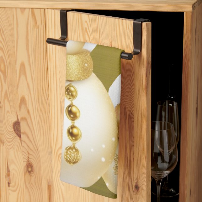 Christmas Party Golden Snowman Winter Holidays Tea Towel (Thirds Fold)