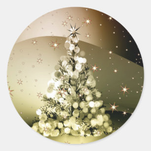 Christmas Party Golden Tree Shiny Sparkle Stars Classic Round Sticker