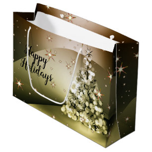 Christmas Party Golden Tree Shiny Sparkle Stars Large Gift Bag