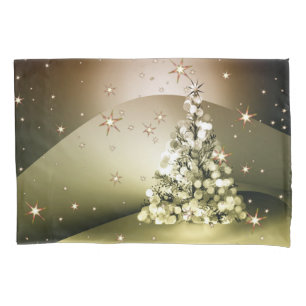 Christmas Party Golden Tree Shiny Sparkle Stars Pillowcase