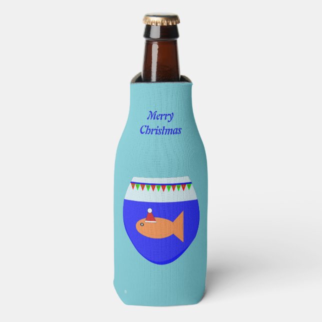 Christmas Party Goldfish Custom Bottle Cooler (Bottle Front)