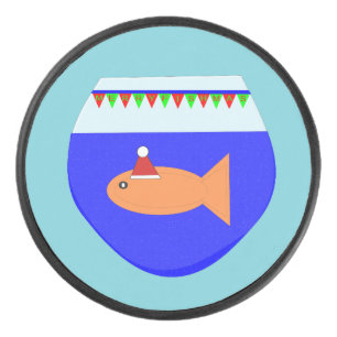 Christmas Party Goldfish Custom Hockey Puck