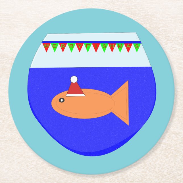 Christmas Party Goldfish Custom Paper Coasters (Front)