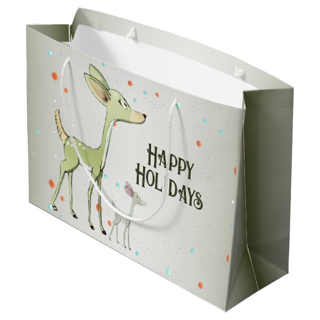 Christmas Party Green Deers Holidays Cute Large Gift Bag (Back Angled)