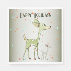 Christmas Party Green Deers Holidays Cute Napkin