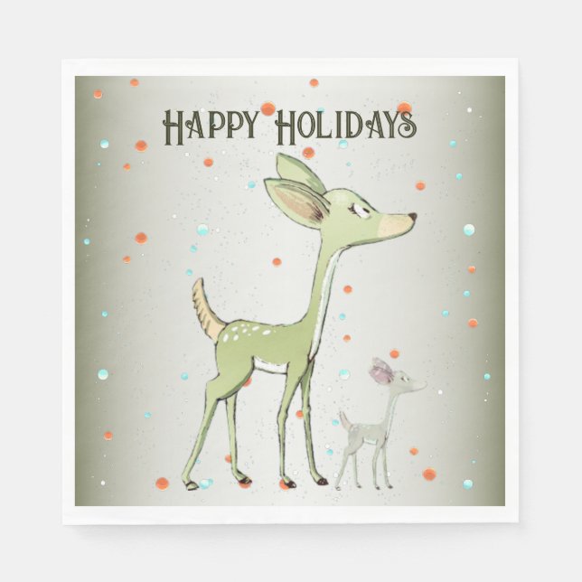 Christmas Party Green Deers Holidays Cute Napkin (Front)