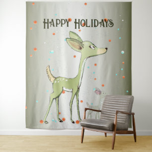 Christmas Party Green Deers Holidays Cute Tapestry