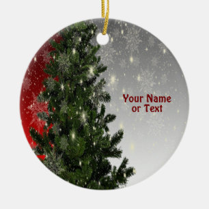 Christmas Party Green Tree Red Silver Snowflakes Ceramic Tree Decoration