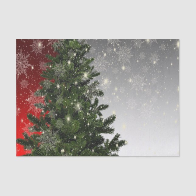 Christmas Party Green Tree Red Silver Snowflakes Tissue Paper (Front)