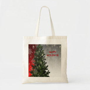 Christmas Party Green Tree Red Silver Snowflakes Tote Bag