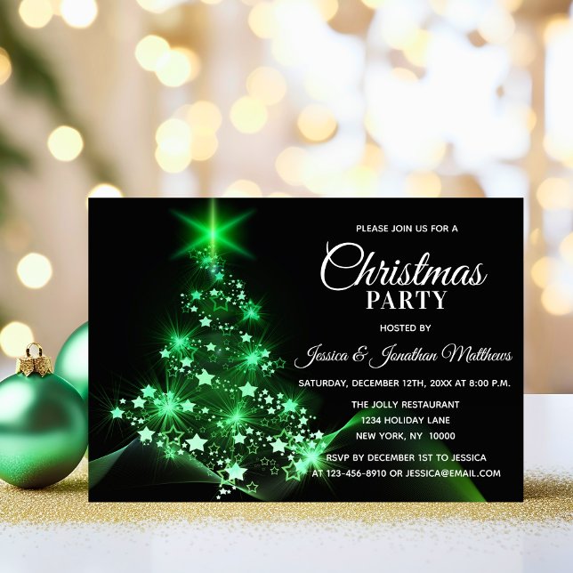 CHRISTMAS PARTY Green Twinkle Lights Snow Tree Invitation (CHRISTMAS PARTY Green Twinkle Lights Snow Tree Invitation)