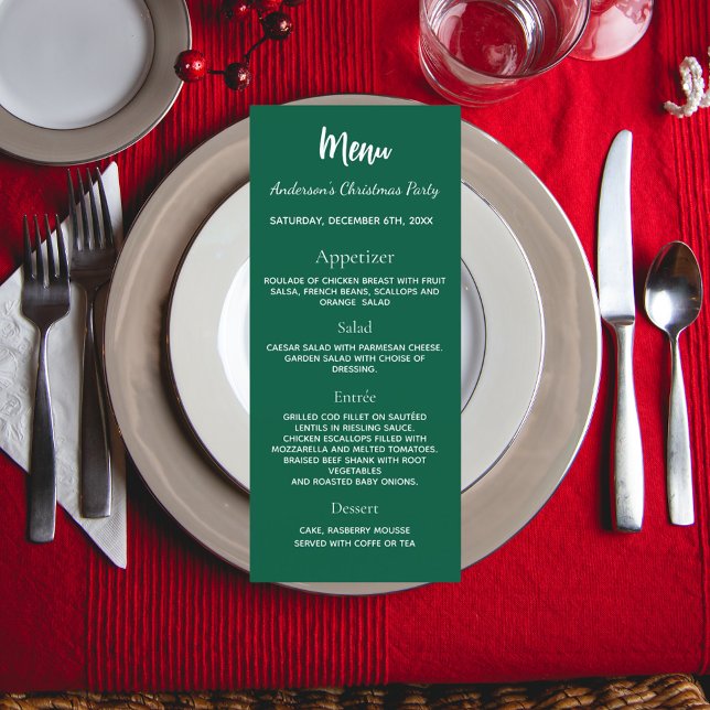 Christmas party green white dinner menu (Creator Uploaded)