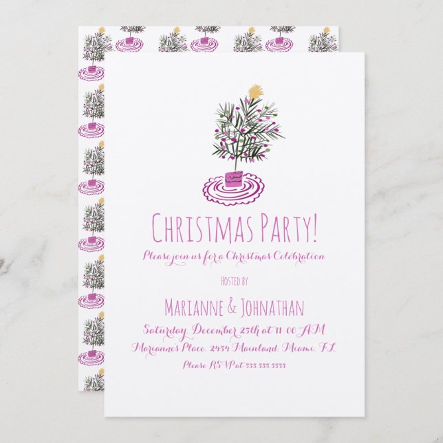 Christmas Party  Hand Drawn Christmas Tree Doodle  Invitation (Front/Back)