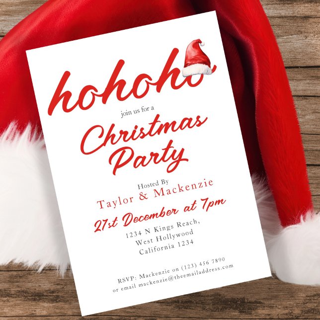 Christmas Party Ho Ho Ho Santa Hat Invitation (Christmas Party Ho Ho Ho Santa Hat Invitations by Ricaso. Fun dinner or drink party invites
)