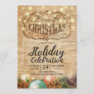 Christmas Party Holiday Celebration Rustic Wood Invitation