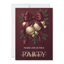 Christmas Party Holiday Dinner Burgundy Gold Bow