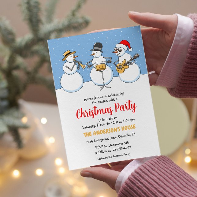 Christmas Party Holiday Season Snowmen Jazzband Invitation (Creator Uploaded)