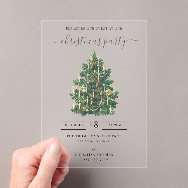 Christmas Party Holiday Vintage Elegant Acrylic Invitations (Insitu (Handheld))
