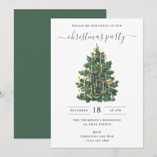 Christmas Party Holiday Vintage Elegant Invitation (Front/Back)