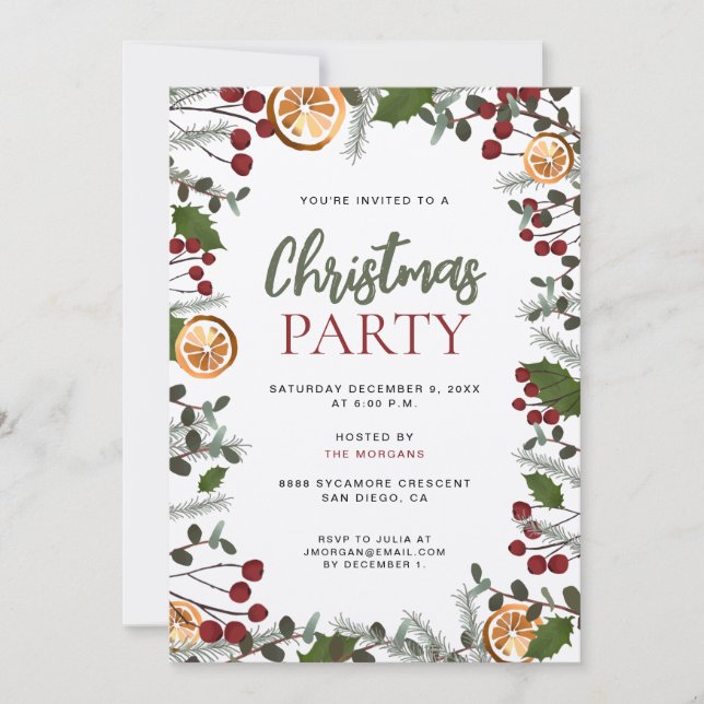 Christmas Party Hosted by You Rustic Foliage Invitation (Front)