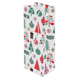 Christmas Party Hostess Gift. Holiday Tree Pattern Wine Gift Bag
