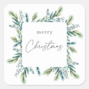 Christmas Party invitation Boho Spruce and Fir  Square Sticker