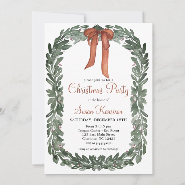 Christmas Party invitation Copper bows (Front)