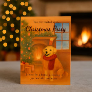 Christmas Party Invitation   Cosy Dog Scene
