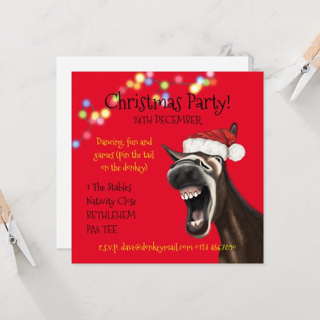 Christmas Party Invitation, Crazy Donkey Invitation (Front/Back In Situ)